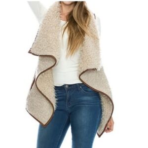 Love Tree Women's Cream and Brown Wool Blend Fur Vest